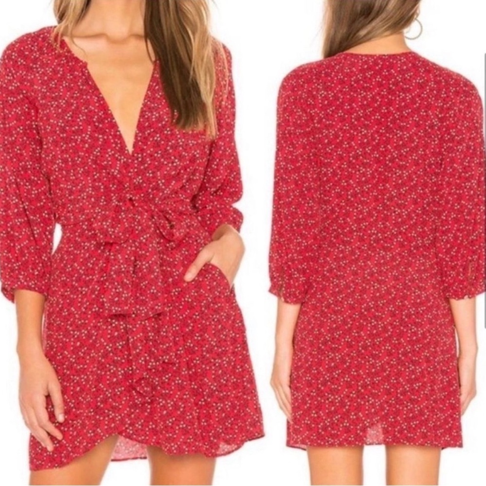 Free People Clara Floral Wrap red Dress - Women size M